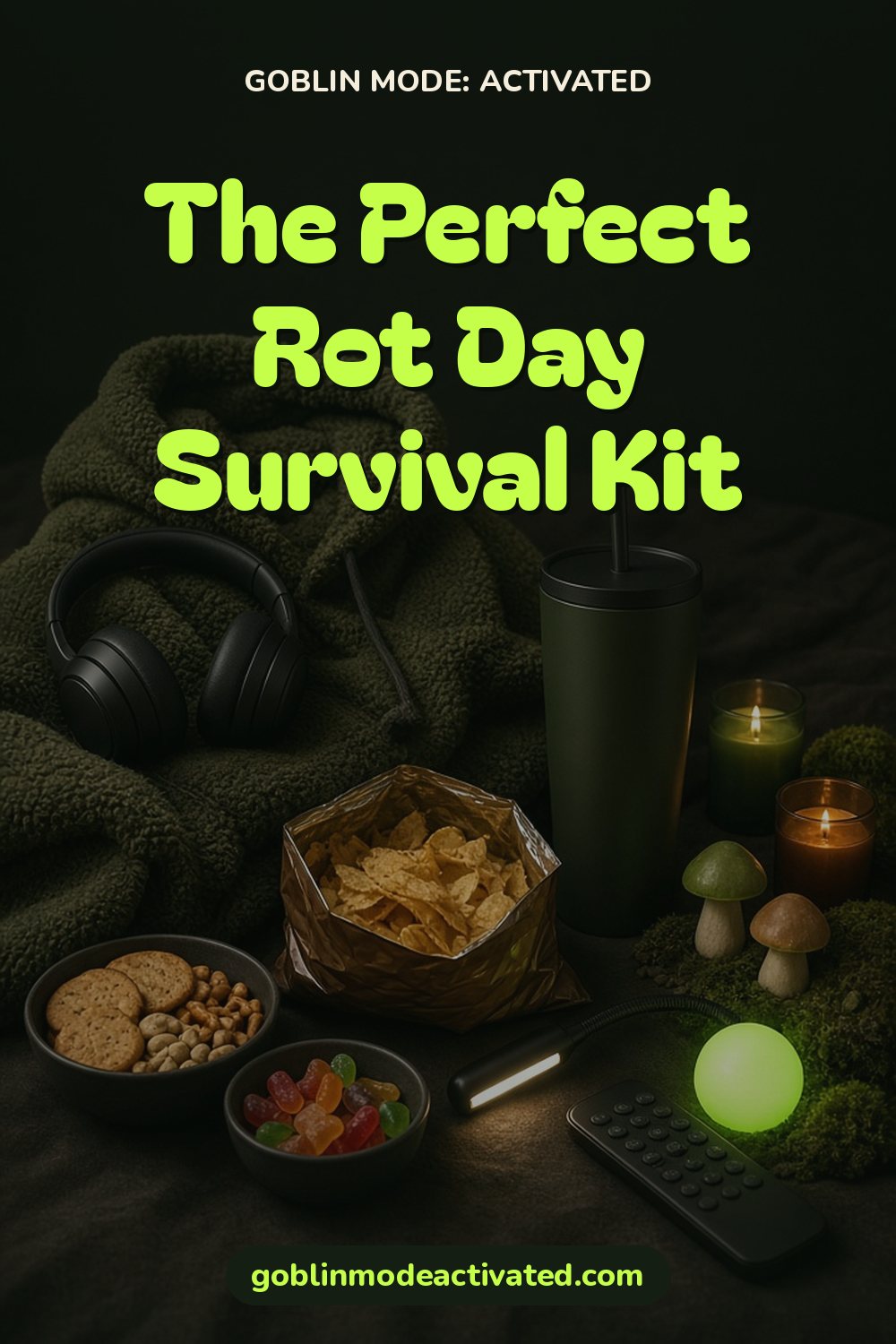 Pinterest graphic: The Perfect Rot Day Survival Kit